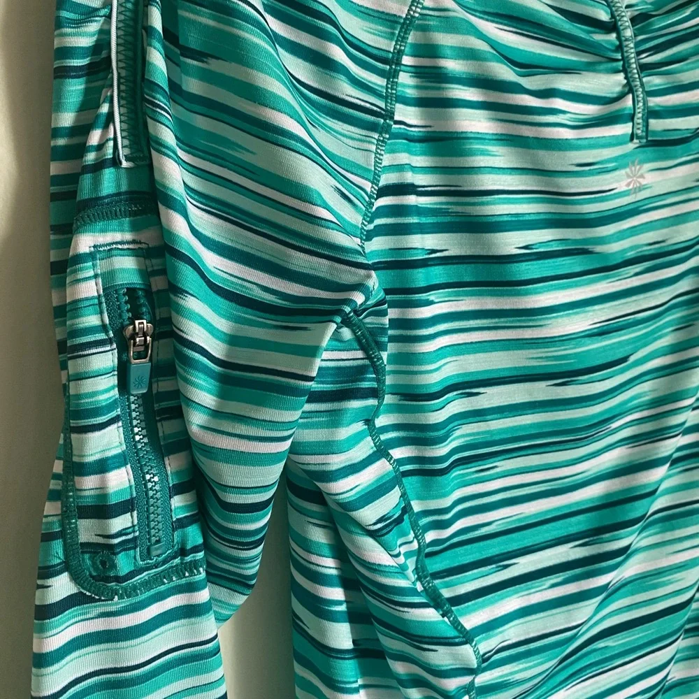 Athleta Striped Green and Blue Long Sleeve Athletic Runner’s Pullover - Picture 4 of 6